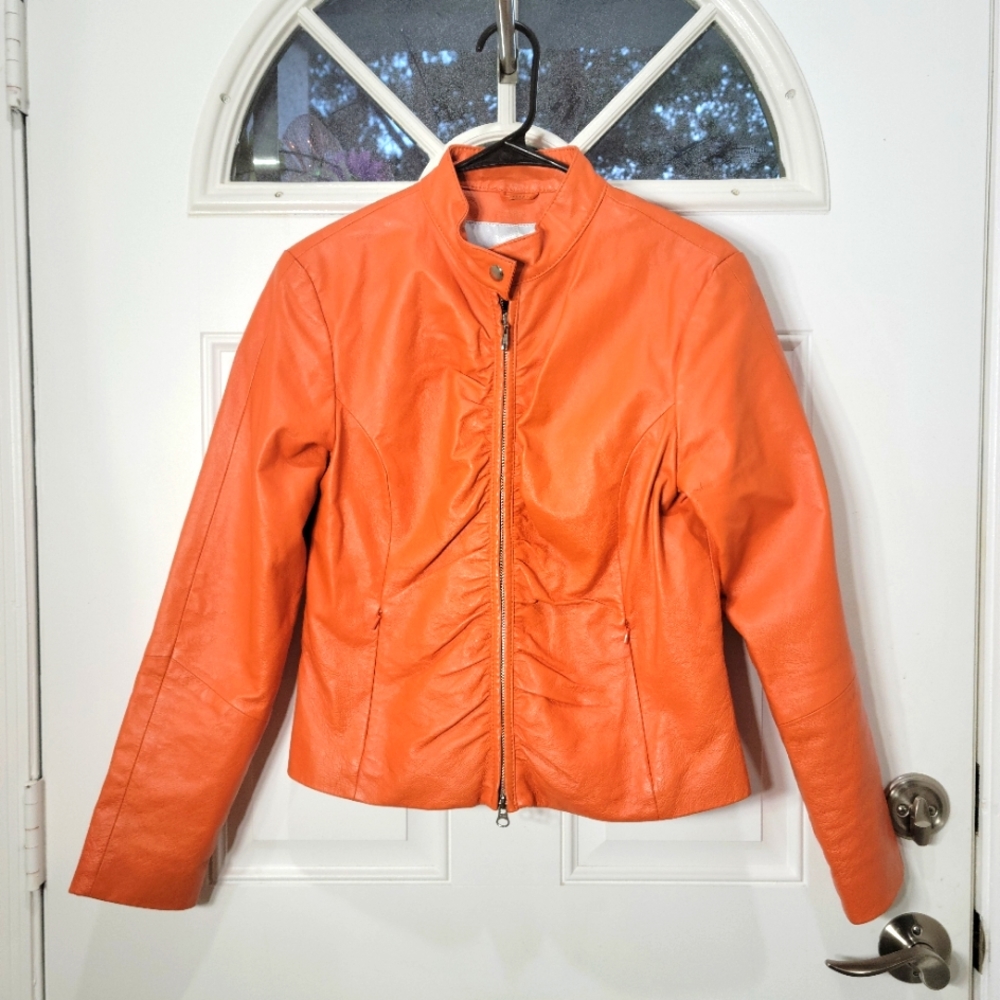 Wilson Maxima Orange Leather Short Jacket/Blazer Size M